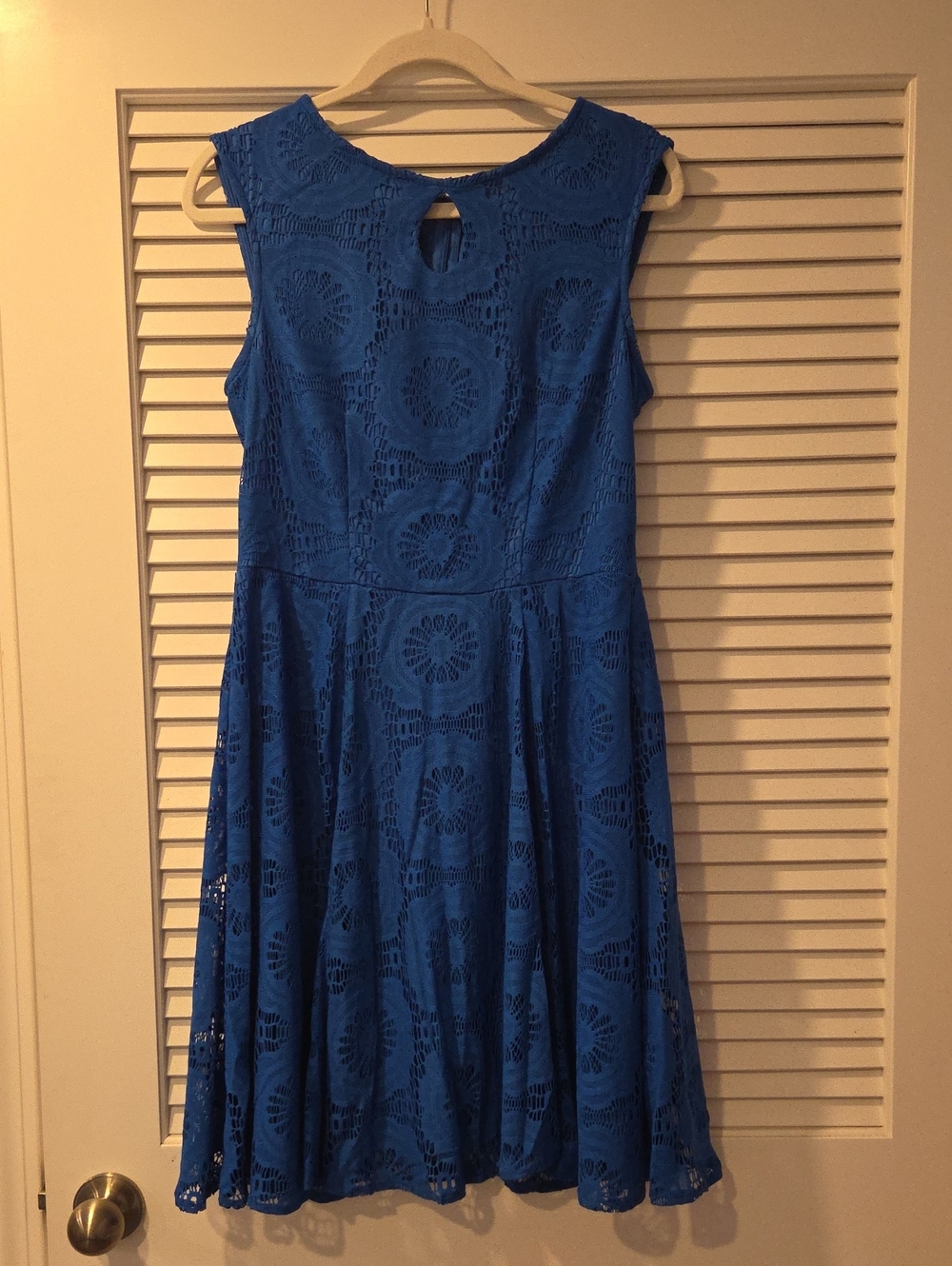 London Style Royal Blue Sleeveless Lace Fit-and-Flare Midi Dress